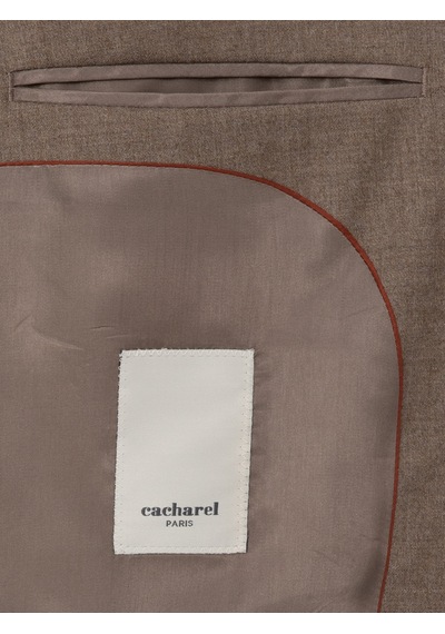 Cacharel Camel Slim Fit Yün Karışımlı Mikro Desenli Klasik Ceket Kahverengi