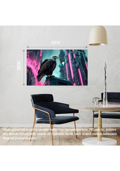 Kartal Fütüristik Bir Şehirde 08 Çerçevesiz 50x30 Cm Pvc Tablo