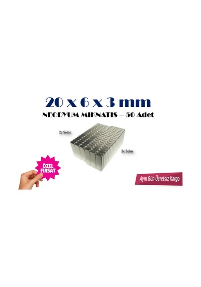 50 Adet Neodyum Mıknatıs Magnet 20X6X3 Mm
