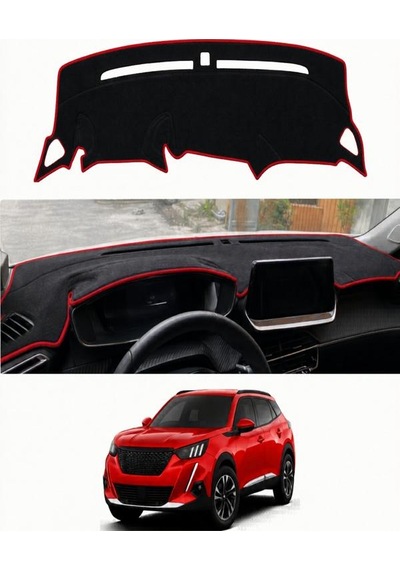 Peugeot - 2008 2013+ Uyumlu Torpido Koruma Kılıfı - Kırmızı Şeritli