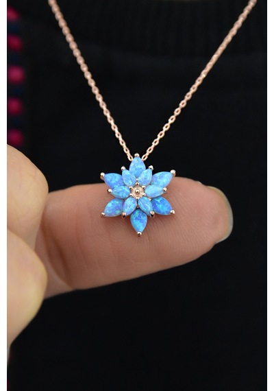 Papatya Silver 925 Ayar Gümüş Turkuaz Doğal Opal Taşlı Lotus Kolye