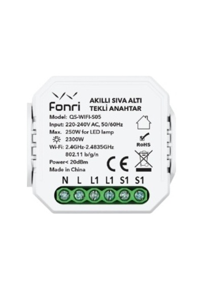 Fonri Wf3-el3-0201-09 Wıfı Kablosuz Cpo01 Akıllı Sıvaaltı Tekli Anahtar