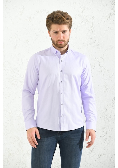 Slim Fit Uzun Kol Oxford Hediye Kutulu Kolay Ütülenebilir Erkek Gömlek - Lila-1505