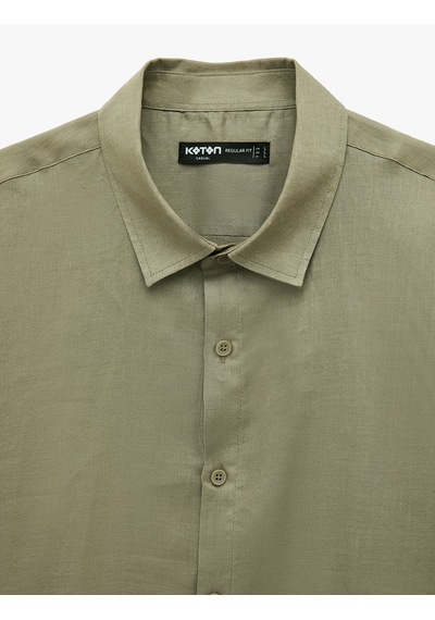 Koton Klasik Yaka Regular Fit Uzun Kollu Keten Gömlek Vizon 6sam60190hw Taba