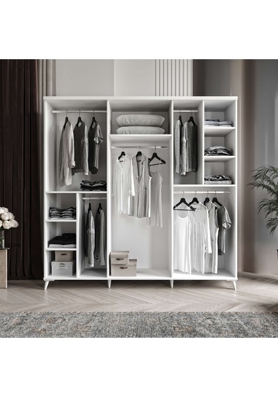 Pana 6 Kapaklı Komple Mdf Beyaz Gardırop
