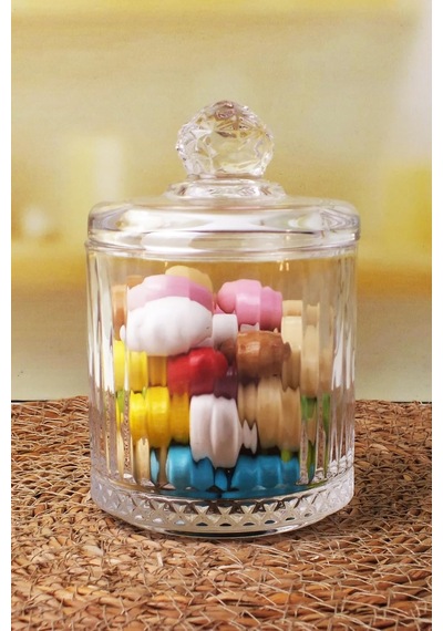 Lexroo Lüx Kristal Büyük Cam Şekerlik & Cam Lokumluk, Kesme Cam Lüx Şekerlik 13cm 7.8cm - 06638 Çok Renkli