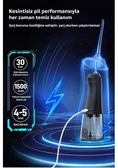 Şarjlı Ağız Duşu Diş Bakım Cihazı 4 Modlu Diş Arası Temizleyici 320ml 5 Başlıklı 1500 Mah Kablosuz