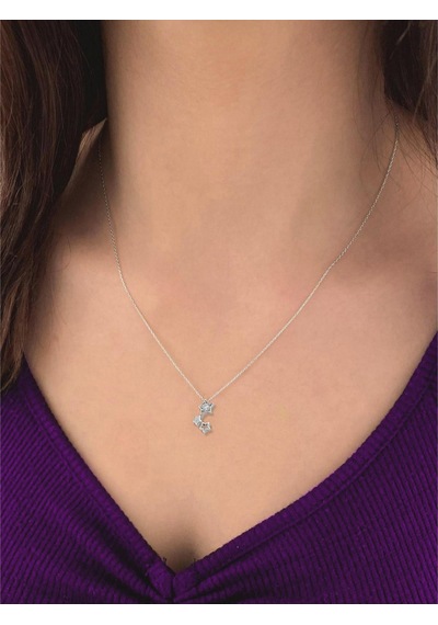 Brezza Lusso Jewelry Gümüş Parlayan Yıldız Zirkon Taşlı Kadın Gümüş Kolye 45 CM