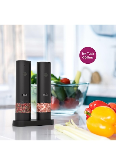 House Pratik Hp95 Şarjlı 2'li Tuz Ve Baharat Öğütücü Set Siyah