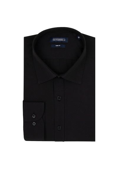 Hatemoğlu Slim Fit Pamuklu Uzun Kollu Erkek Gömlek Siyah