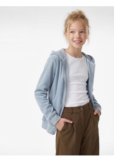 Koton Uzun Kollu Fermuarlı Kapşonlu Polar Sweatshirt Mavi 6wkg30056ak