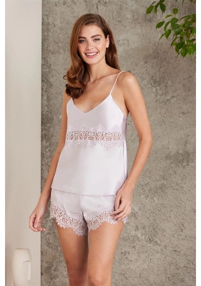 Pierre Cardin 7045 Kadın Viola Bride Sabahlık Gecelik Şort Takım Saten 4'lü Gelin Set Viola