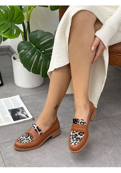 Erva'nın Butiği Taba Cilt Leoparlı Your Kadın Loafer-5548 Taba Leopar