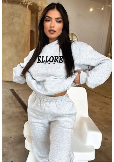 Ellore Australia Eşofman Takımı Sweatshirt Jogger - Gri Baskılı Oversize Şardonlu Kapüşonlu Gri Ellore Australia Eşofman Takımı Sweatshirt Jogger - Gri Baskılı Oversize Şardonlu Kapüşonlu Gri
