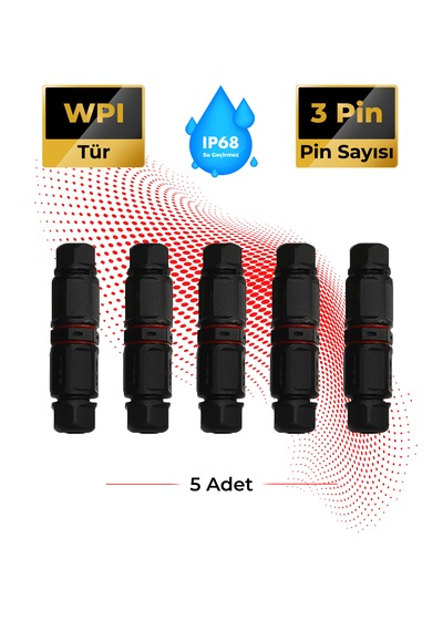 Su Geçirmez Saha Montaj Konnektör Ip68 3 Pin 5 Adet