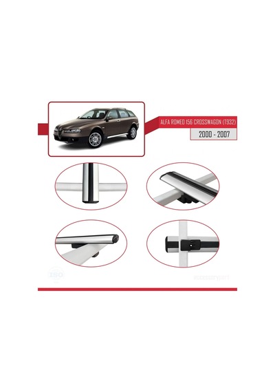 Alfa Romeo 156 Crosswagon T932 2000-2007 Arası İle Uyumlu Basic Model Ara Atkı Tavan Barı Gri 3 Adet