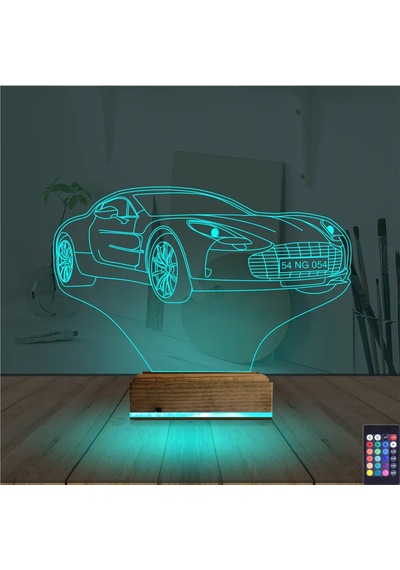 Luvivia Spor Araba Aston Martin Kişiye Özel 3d Lamba - Masa Gece Lambası Şeffaf