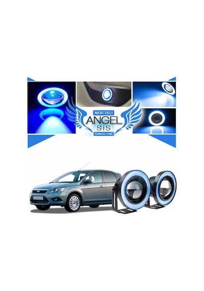 Ford Focus 2,5 Uyumlu, Universal Mercekli Led Angel Sis Farı, 76mm Buz Mavi Renk