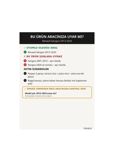 Renault Kangoo 2013-2023 Uyumlu 8d Tek Katmanlı Paspas + Bagaj Havuzu Seti Siyah