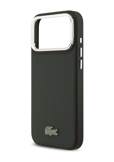 Apple Uyumlu iPhone 17 Pro Max Kılıf Lacoste Lisanslı M-safeli Pu Pike Desen Standlı Metal Logo Kapak Koyu Yeşil Koyu Yeşil