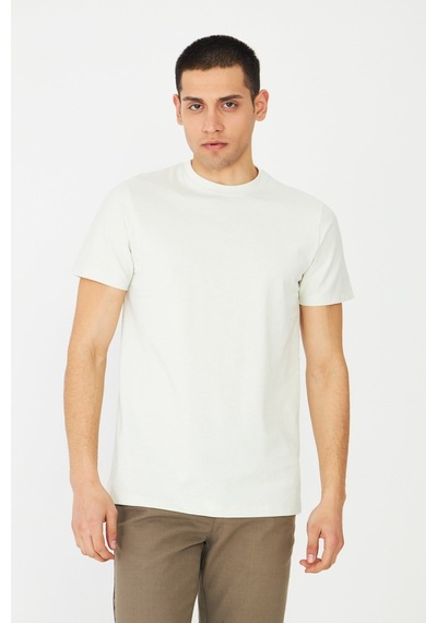 Ekru Basic Bisiklet Yaka Erkek T-shirt Fildişi
