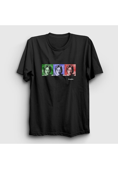 Presmono Unisex Portraits Beatles John Lennon T-shirt Siyah