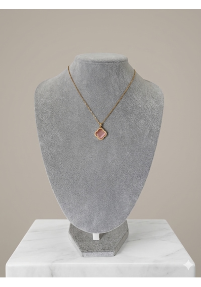 Pembe Taşlı Yonca Kolye - Özel Günler İçin Şık Gold Tasarım Açık Pembe