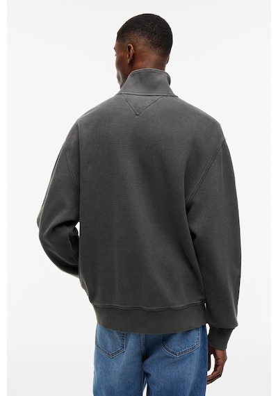 Tommy Hilfiger Relaxed Waffle Label Half Zip Erkek Siyah Sweatshirt-16108