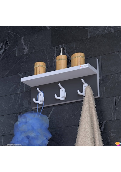 Modilayn Kedi Serisi 3 Lü Banyo Askısı Seti: 31,4x18 Cm, 9 Kancalı Raflı Düzenleyici, Yer Tasarrufu. Beyaz