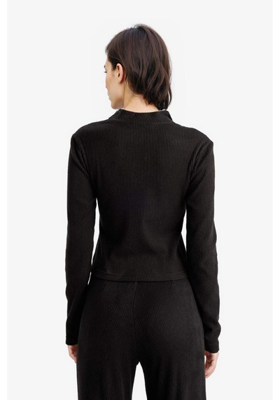 Defacto Dik Yaka Fermuarlı Sweatshirt F0999AX25WN Siyah