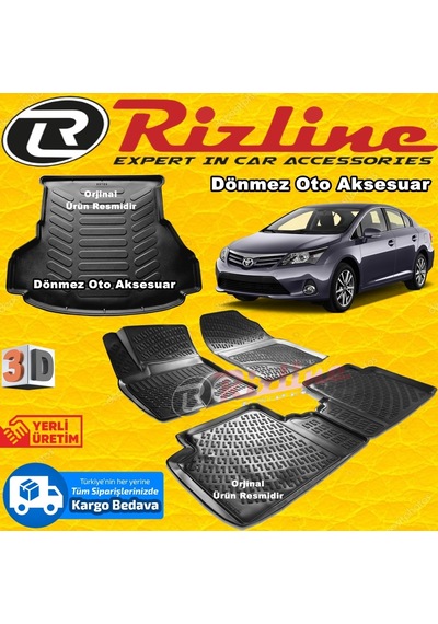 Toyota Uyumlu Avensis 3D Paspas + Bagaj Havuz Siyah 2009 Sonrası Rizline N11.12089