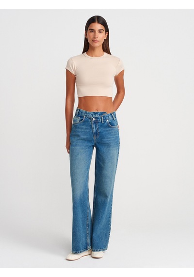 Dilvin 31810 Bisiklet Yaka Crop T-shirt-bej Bej
