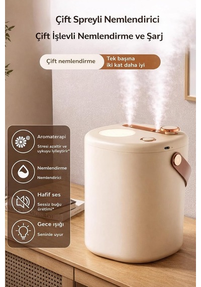 Şarjlı Hava Nemlendirici 1.2 Litre Kablosuz Buhar Makinesi Led Işık Aroma Difüzörü Sesiz Nemlendirme