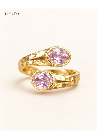 Riody Regard Rosé Gold Kaplama Pembe Kedi Gözü Taşlı Ayarlanabilir Açık Kadın Yüzük Altın Sarısı