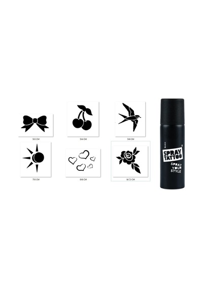 Airbrush Tattoo Kalp Çiçek Spray Tattoo Geçici Siyah Sprey Dövme Seti Siyah
