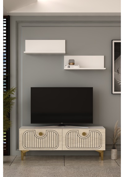 120dhdtür3ba 120 Cm Hera Lazer Desenli Raflı Tv Sehpası,ünitesi Beyaz - Traverten - Altın 120dhdtür3ba 120 Cm Hera Lazer Desenli Raflı Tv Sehpası,ünitesi Beyaz - Traverten - Altın