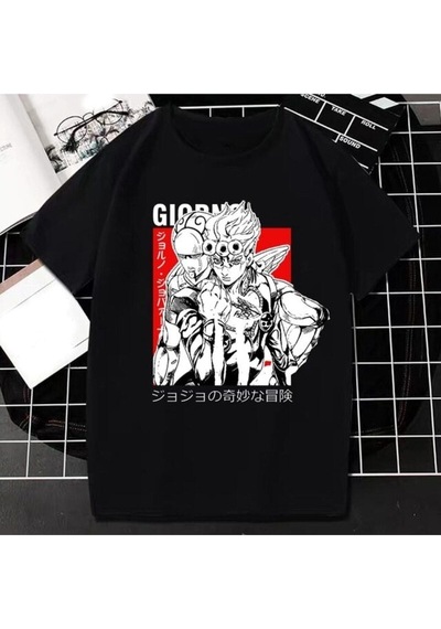 Noıssey Kırmızı Etiket Gala Unisex Jojo Tuhaf Macera T-shirt Model22 16728 Siyah