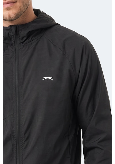 Slazenger Rephar Erkek Kapüşonlu Fermuarlı Siyah Yağmurluk