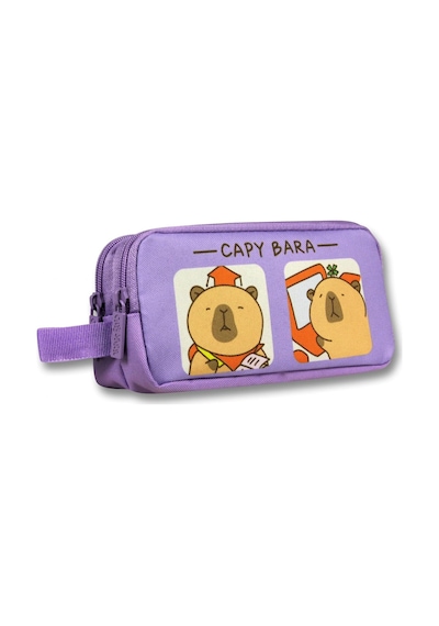 Tr İki Bölmeli Capybara Baskılı Lila Kız Çocuk Kalem Çantası - 6217 Genel