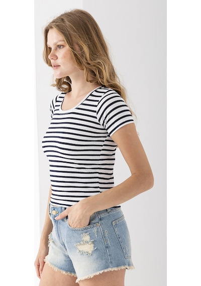 Giysa Kadın Bisiklet Yaka Çizgili Basic Body Lacivert - 25509 Lacivert