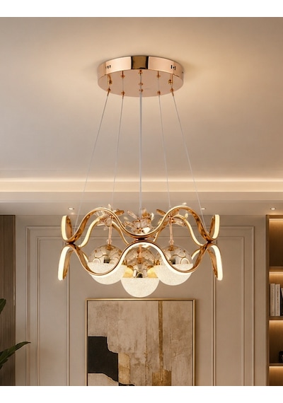 Ey-El Tasarım Modern 4 Lü Ledli Gold 3 Renk Sarkıt Avize Gold