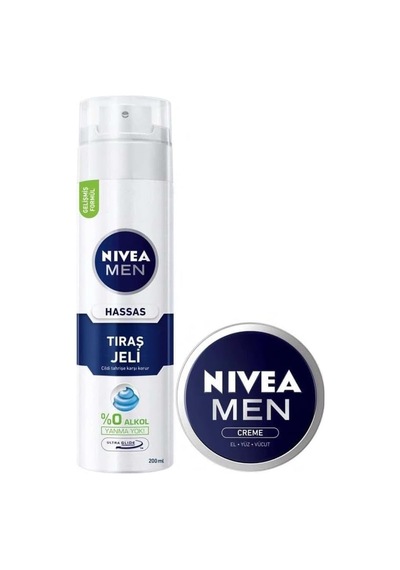 Men Hassas Tıraş Jeli, Hassas Ciltlere Özel Hızlı Koruma 200ml Ve Nıvea Men Creme Erkek Nemlendirici Bakım Kremi 30ml