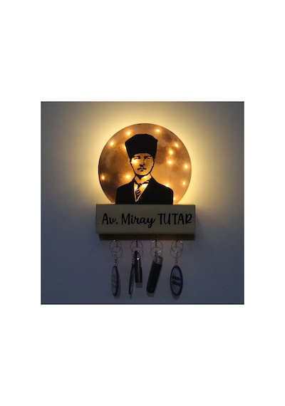 Led Işıklı Pleksi Dolunay Kişiselleştirilebilir Dekoratif Biblo Atatürk Portre Anahtar Askılığı Sarı - 737347614 Sarı