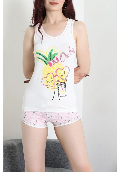 Modi Şortlu Pijama Takımı Ekruyeşil - 52357.2161. Açık Mavi - Beyaz
