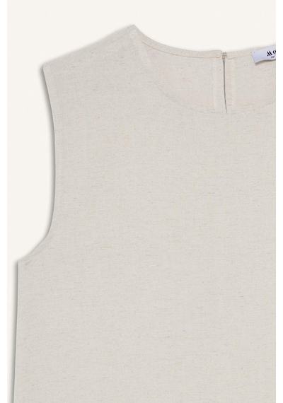 Defacto Regular Fit Bisiklet Yaka Basic Düz Keten Karışımlı Kolsuz Tunik D2953ax25smer42 Ekru
