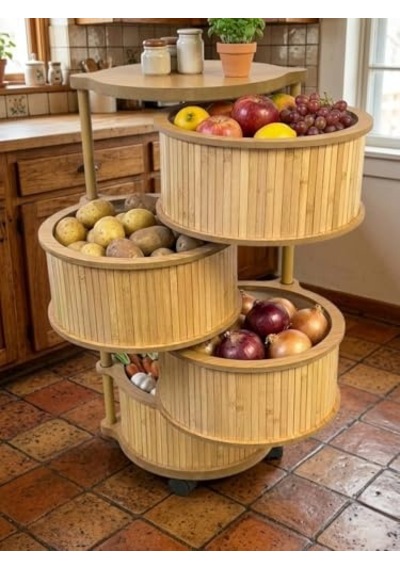 Bambu 3 Katlı Organizer Raf 43x33x98 Cm - Çok Amaçlı Banyo Mutfak Ve Balkon Düzenleyici Çok Renkli