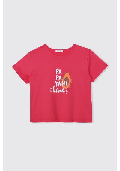 Panço Kız Çocuk Baskılı Kısa Kollu Fuşya Tişört 2611gk05058 Pembe