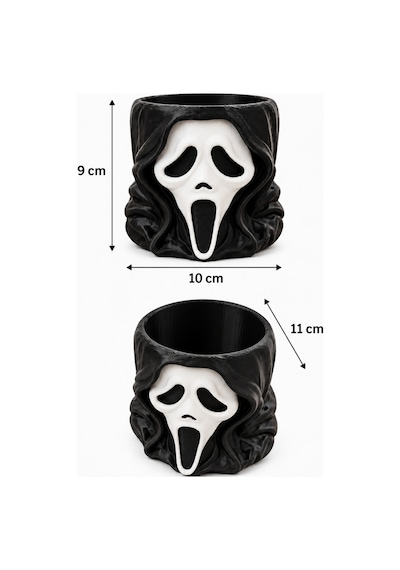 Cadılar Bayramı Çığlık Maskesi Şekerlik Halloween Korku Temalı Dekoratif Şeker Çikolata Kasesi Siyah - Beyaz Siyah - Beyaz