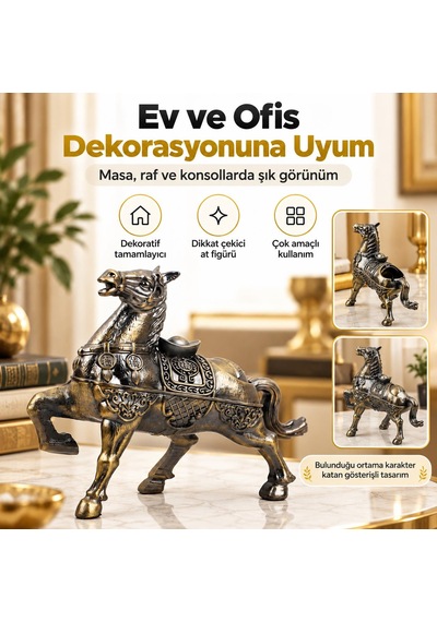 Lüks Alaşım Metal At Figürlü Kapaklı Dekoratif Küllük Ve Takı Saklama Kutusu Metal Biblo 25 X 20 Cm 73066474