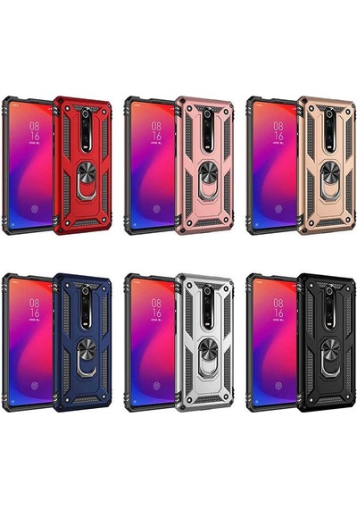 Xiaomi Mi 9t Kılıf Sert Silikon Yüzüklü Stand Özellikli Kapak
